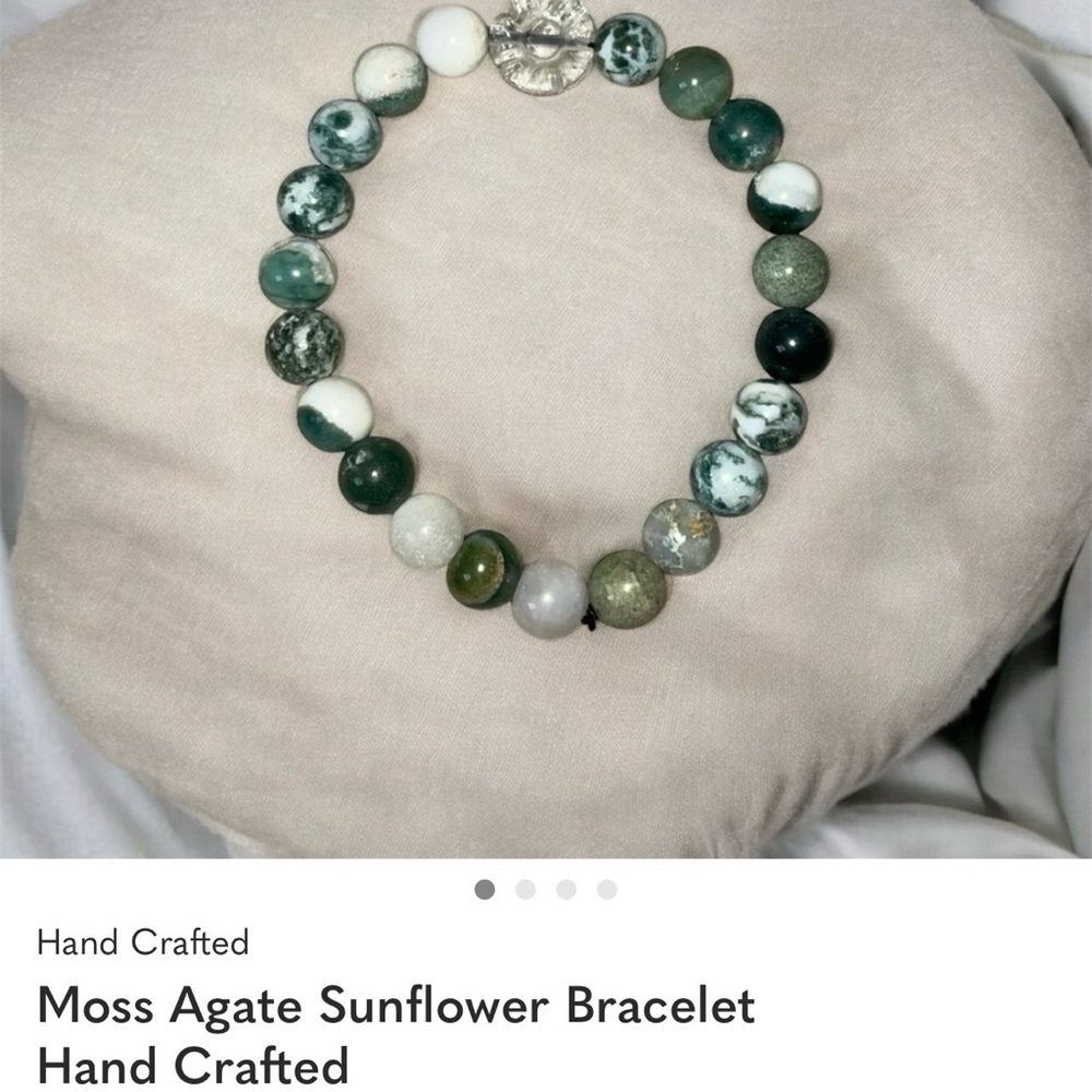 Moss Agate Sunflower Bracelet Hand Crafted